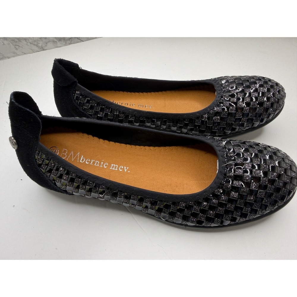 Bernie Mev‎ Catwalk Black Glitter Woven Elastic Ballet Flats Womens Size 38 EU
